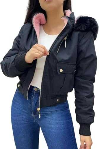 Women's Winter Thick Padded Bib Hooded Jacket Long Sleeve Zipper Warm with Pockets Jacket Winter Warm Jacket Snow Ski Travel Jacket