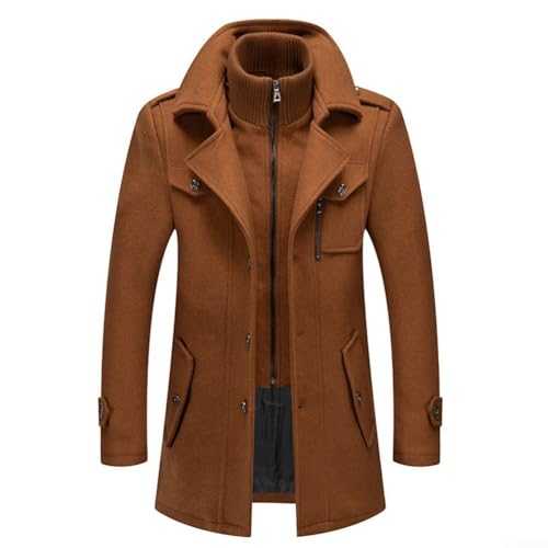 Feegow Mens Wool Coat Winter Thick Trench Coat Casual Outdoor Warm Coat Fashion Men Long Sleeve Coats Lapel Neckline Slim Fit Coat Long Sleeve(2XL Camel)