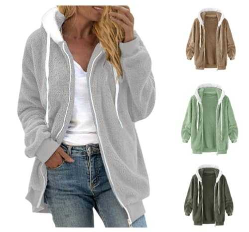 Lidssacde Womens Fleece Hoodies Zip Up Oversized Double Fuzzy Fluffy Jacket Winter Stylish Cardigan with Pockets Warm Coats Casual Soft Jumper Loose Comfortable Hoody