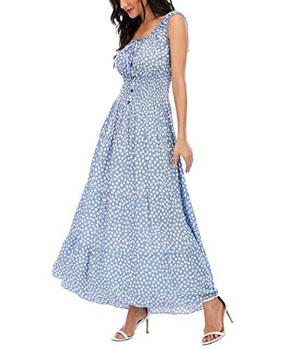 OSTOO Women's 2024 Summer Boho Floral Print Tiered Casual Flowy Long Maxi Dress, Blue, XL