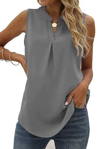 Famulily Womens Chiffon Tank Tops Pleated V Neck Sleeveless Summer Shirts Blouse Loose Casual Vest Tops S-XXL
