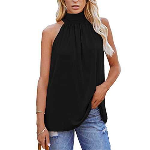 Womens halterneck Tank Top Summer Sleeveless Tie Back Shirts Vest Tops Women Summer Halter Neck Tops Elegant Smooth Sleeveless Pleated Blouse Tshirts Women Summer solid color Halter Neck Vest Tops
