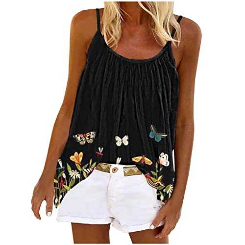 Zeiayuas Women's Camisoles & Vests Spaghetti Strap Tops Sleeveless Tank Vest Top Floral Print Loose Fit Camisole Sexy Y2k Cami Tops Summer Tshirts for Holiday Beach