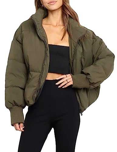 Bozanly Women's Winter Warm Long Sleeve Zip Puffer Jacket Baggy Quilted Down Coat Outerwear