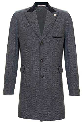TruClothing Mens 3/4 Long Charcoal Warm Winter Crombie Business Overcoat Jacket Herringbone Tweed Coat