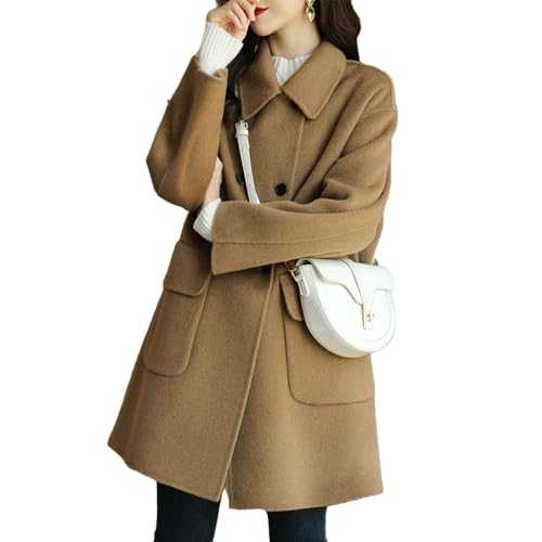 BININBOX Elegant and Modern Wool Coat for Women, Trench Coat in Half Length Model with Large Windproof Pockets.