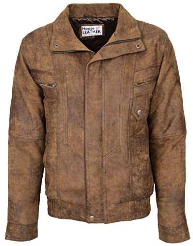 Mens Real Leather Bomber Jacket Classic Blouson Style Robert Brown