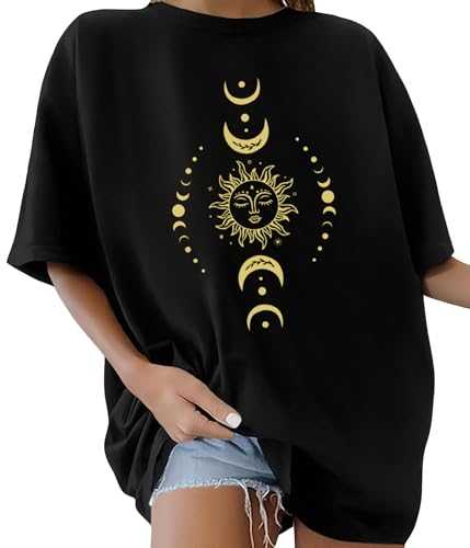 Xnova Womens Tops Oversized T-Shirts for Women Round Neck Ladies Short Sleeve Cotton Tops Summer Graphic Casual Tee Shirt Loose Baggy Tops Plus Size
