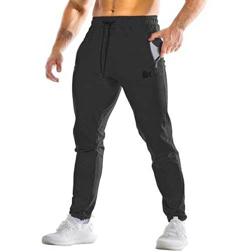 BROKIG Mens Ankle Cords Gym Joggers, Tapered Tracksuit Bottoms Running Sports Workout Trousers Track Pants with Zip Pockets