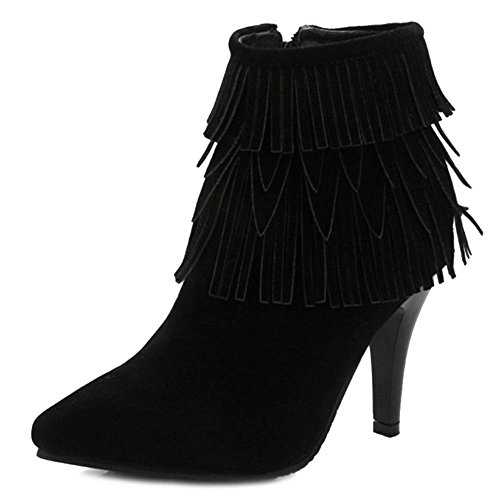 Women Tassle Boots with Pointed Toe and Kitten Heel Nubuck Materail Ankle Boots with Plus