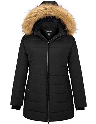 Soularge Women's Plus Size Winter Thicken Puffer Coat with Fur Trim Hood - black - 4X