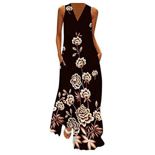 AMDOLE Sundress with Pockets Cami Maxi Print Sleeveless Party with Dress Women Summer Pockets V Neck Dress Women's Dress Day Dress