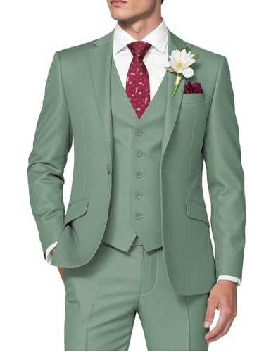 HUUTOE Men's 3 Piece Suit Slim Fit Business Wedding Groomsmen Prom Suits One Button Blazer Jacket Vest Pants Tuxedo Set