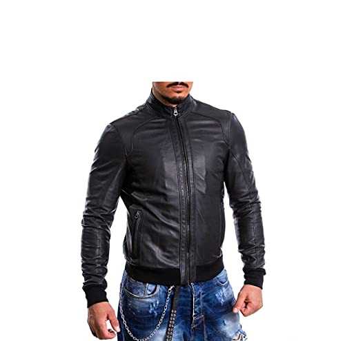 Pelletterie Borghese | Black Leather Jacket for Men | Regular Fit | Leather Jacket | Leather Bomber | Genuine Leather | Motorcycle Jacket | Made in Italy | A236B