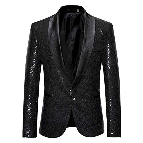 routinfly Men Sequins Blazer Party Jackets -Suit Jacket Costume One Button Luxury Weddings Banquet Prom Tuxedo Dress Coat Formal