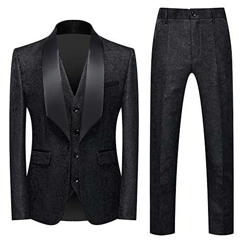 Men's Suit, 3-Piece Blazers Tuxedo Black Large Sizes Wedding Suit Regular Fit Vintage Suit Men's Suit Plus Size Slim Fit Jackets Complete Tweed Sporty Vest Suit Trousers
