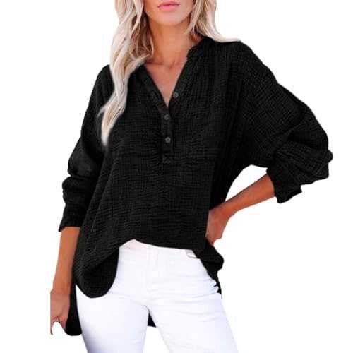 Women's Casual Buttoned V-Neck Long Sleeve Oversized Solid Blouse Tops Costume Blouses Women Sexy