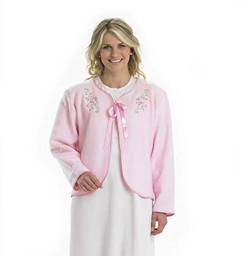 Slenderella Ladies Soft Polar Fleece Ribbon Tie Bed Jacket Floral Embroidered Detail House Coat