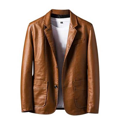 Rrongwn Leather Jacket Men's Vintage Winter Lapels Genuine Leather Jacket Men Leather Lightweight Zip Comfortable Faux Leather Quilted Jacket Black Faux Leather Jacket Warm Bomber Jacket