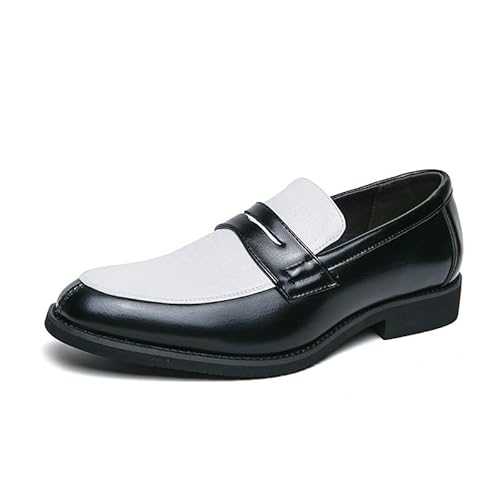 Kanggrei Men Two Tone Penny Loafer Slip On Dress Patchwork PU Leather Formal Shoes Pull on Classic Casual Business Oxford Shoes