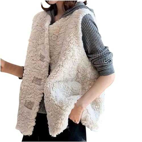 Women's Fleece Gilet UK Sale Clearance Soft Teddy Fleece Classic Fit Bodywarmers Vest Solid Wool Sleeveless Buckle Fluffy Velvet Jacket Waistcoat Winter Warm Outerwear Thermal Vest Ladies