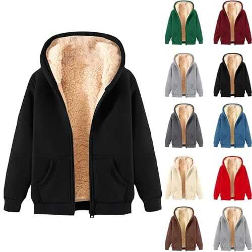 Fleece Jacket Women Ladies Full Zip Winter Coat Sherpa Lined Jacket Full Zip Hoodie Coats Long Sleeve Windproof Warm Tops Thick Coats With Pockets Outerwear Sweater Clothes
