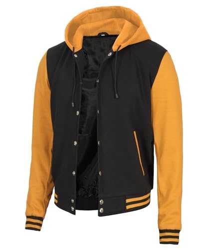 Decrum Hooded Varsity Jacket Men - High School Letterman Bomber Style Hoodie Baseball Jackets for Men