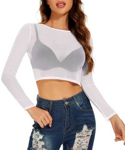 florynova Womens Mesh Tops See Through Sheer Stretchy Long Sleeve Blouse Slim Fit Shirt