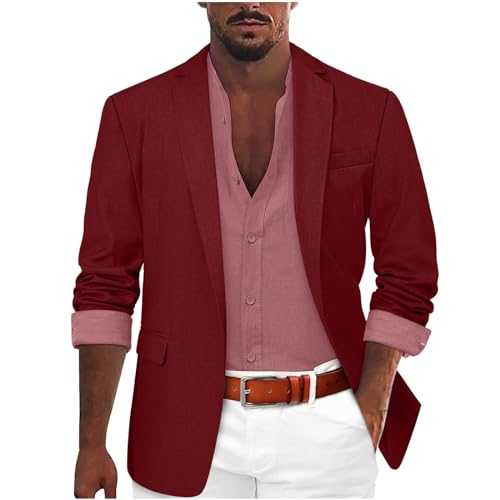 Men's Cotton Linen Jackets Slim Fit Quick Dry Casual Blazer Two Buttons Elegant Classic Coats Summer Jacket Elegant Suit Button Smart Outdoor Lightweight Breathable