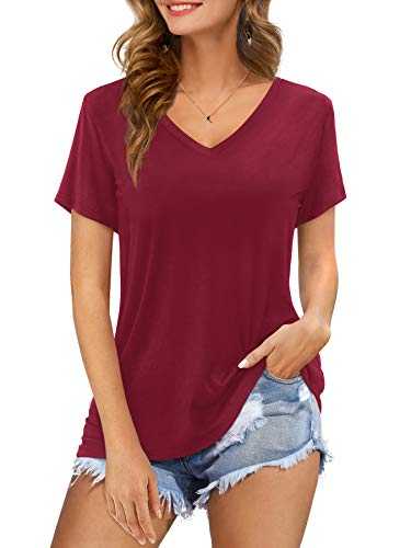 Amoretu Womens Scoop Neck Short/Long Sleeve Tee Tops Cotton T-Shirts Blouses