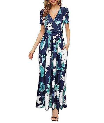 PCEAIIH Women's Casual Sleeveless/Long Sleeve/Short Sleeve Deep V Maxi Dress Loose Long Dresses with Pockets