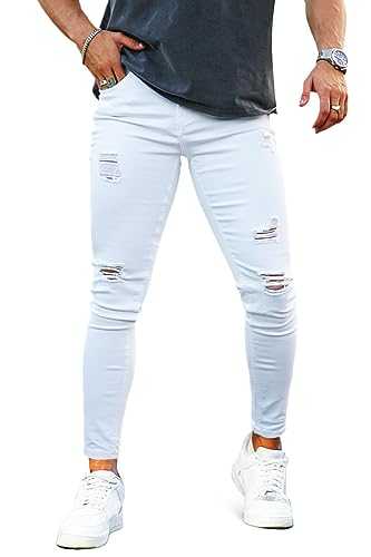 GINGTTO Mens Skinny Jeans Super Stretch Ripped Denim Pants for Men Distressed Destroyed Slim Fit Trousers