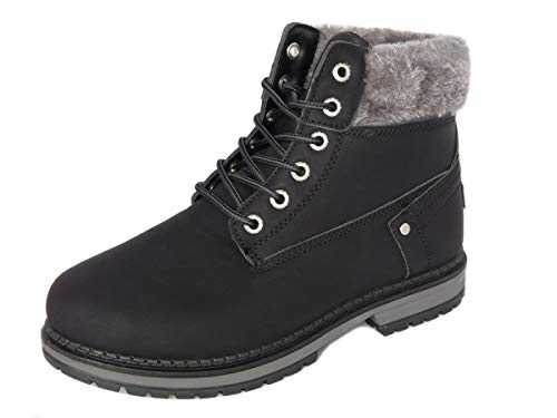 Groundwork Women's Casual Lace Up Ankle Boots Combat Boots Walking Boots Synthetic Leather with Chunky Grip Sole & Faux Fur Collar