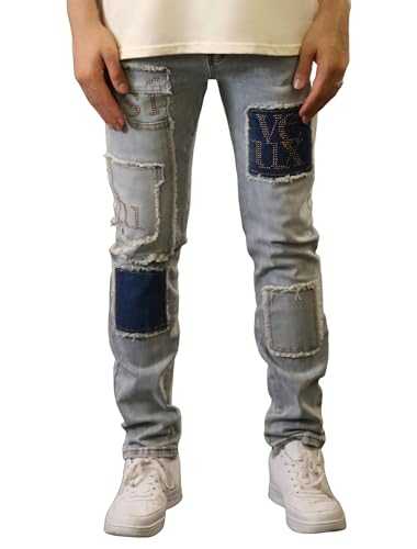 LOGEQI Men's Slim Fit Jeans Skinny Ripped Jeans for Men Designer Distressed Destroyed Denim Pants
