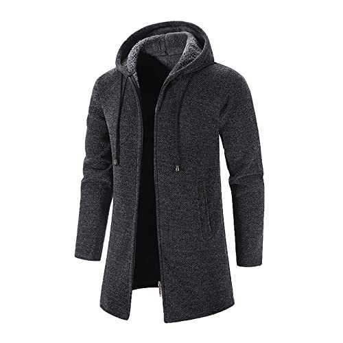Men's Wool Woolen Coat Long Trench Coat Winter Casual Jacket Slim Fit Overcoat Winter Fleece Coat Long Sleeve Mid-Length Causal Sweaters for Men