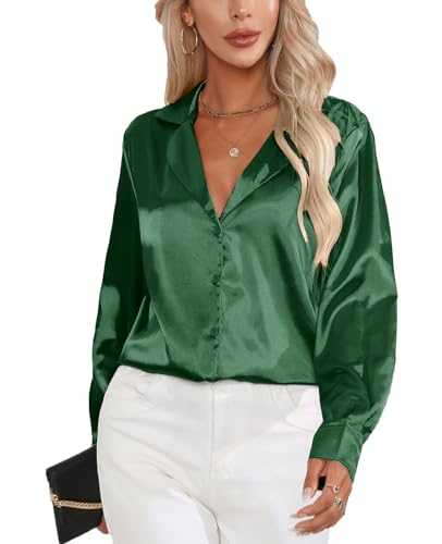 MINTLIMIT Women's Silk Blouses Long Sleeve Satin Button Down Shirt Work Office Elegant Bow Tie Neck Silk Shirts Ladies Top
