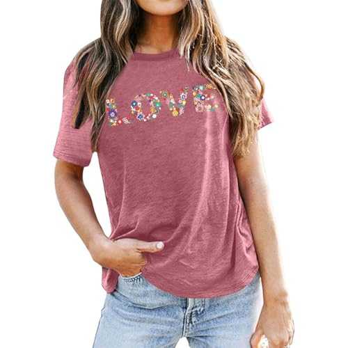 Women Fashion Casual Printed Letter Pattern Round Neck Short Sleeve T-Shirt Top Glitter Blouses