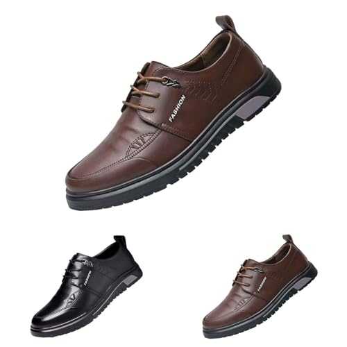 Men's Classic Lace Up Leather Oxfords Formal Business Dress Shoes with Lightweight Casual Comfortable Mans Loafer Shoes for Driving and Walking in Business, Party and Wedding