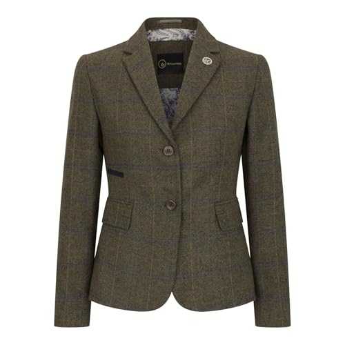 TruClothing Women's Blazer Wool Blend Tweed Herringbone Checkered Tailored Fit Ladies Country Jacket