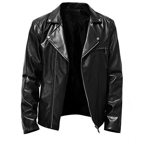 Leather Jackets for Men Sale Clearance Motorcycle Bomber Jacket Lapel Asymmetric Zip-Up Biker Coat Windproof Warm Coats Black Red Windbreaker Faux Leather Outwear with Pockets UK Plus Size S-5XL