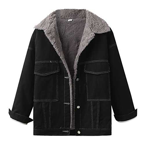 Autumn Jackets For Women Uk Jacket For Women Women Warm Vintage Button Down Distressed Short Denim Jean Jacket Coat With Pocket Teddy Bear Coats For Women Teddy Jacket Women