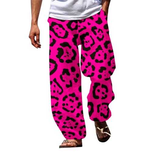 Leopard Print Trousers Men: Light Trousers Men Summer Loose Men'S Plus Size Lightweight Casual Trousers Tracksuit Bottoms Loose Fit Elasticated Waist Hip Hop Trousers Summer Beach Pants