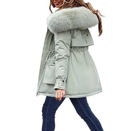 DABAOK Winter Jackets for Women Coat Lapel Collar Long Sleeve Jacket Vintage Thicken Coat Jacket Warm Hooded Thick Padded Outerwear Women Winter Coats plus Size