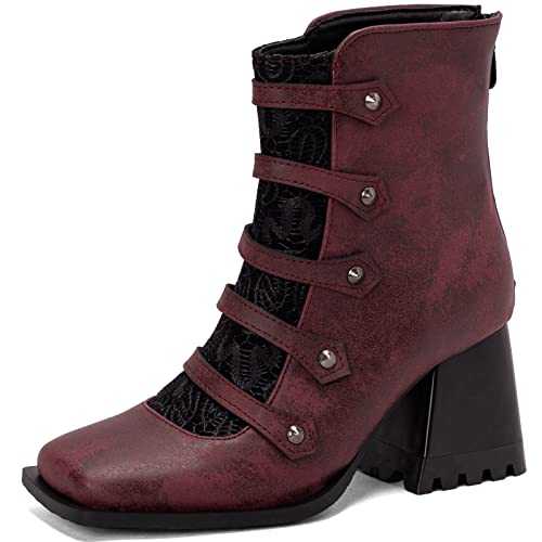 Fashion Women's Casual Ankle Booties with Square Toe and Short Boots with Block Heels for Autumn/Winter