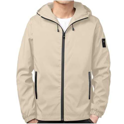 Men's Waterproof Jacket Breathable Slim Lightweight Windbreaker with Hood and Reflective Zip Classic Bomber Jacket Spring Summer Casual Jacket Summer Running