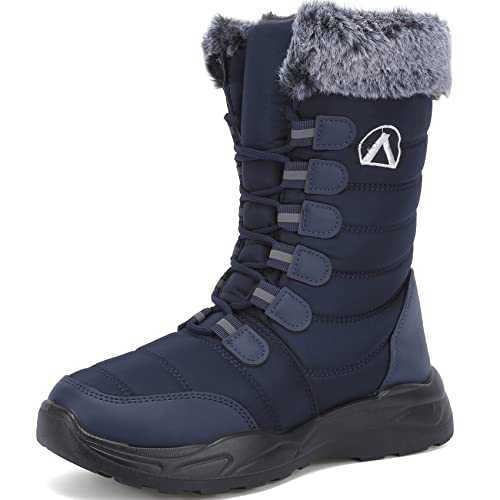 Womens Mens Winter Snow Boots Outdoor Waterproof Anti-Slip Tall Snow Boots Ladies Walking Shoes Comfy Flats Warm Faux Fur Lined Shoes