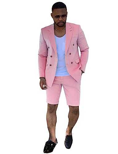 Cdkoke Men's Double Breasted Suit Peak Lapel Jacket & Short Pants for Dinner Party Outfit