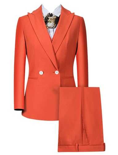 Pkrboro Men's Two Pieces Suit Jacket and Pants Set Double Breasted Buttons Peak Lapel Banquet Groomsmen Tuxedos