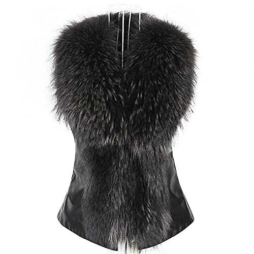 SIGOYI Womens Faux Fur Gilet Winter Sleeveless Leather Jacket Slim Fit Open Front Body Warmer Waistcoat Warm Vest