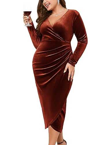 ZOMVA 2023 Plus Size Velvet Wrap Dress Ruffle Sleeves Long Maxi A-line Elegant Party Wedding Guest Cocktail